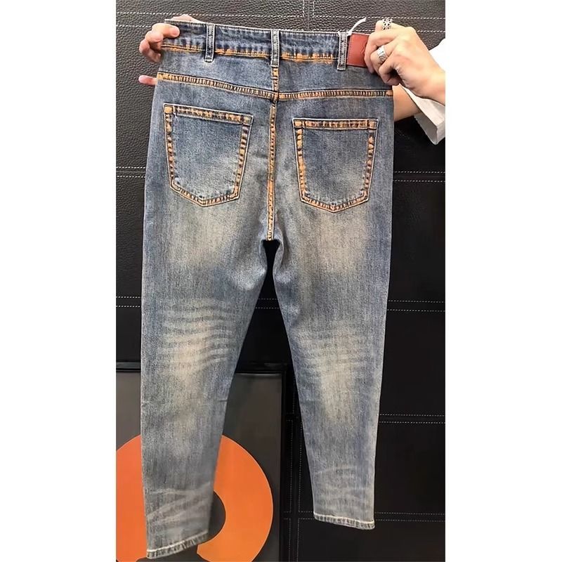 Jeans de luxe italiens pour hommes, bleu délavé, nouvelle tendance estivale, coupe slim, élastiques, style cowboy