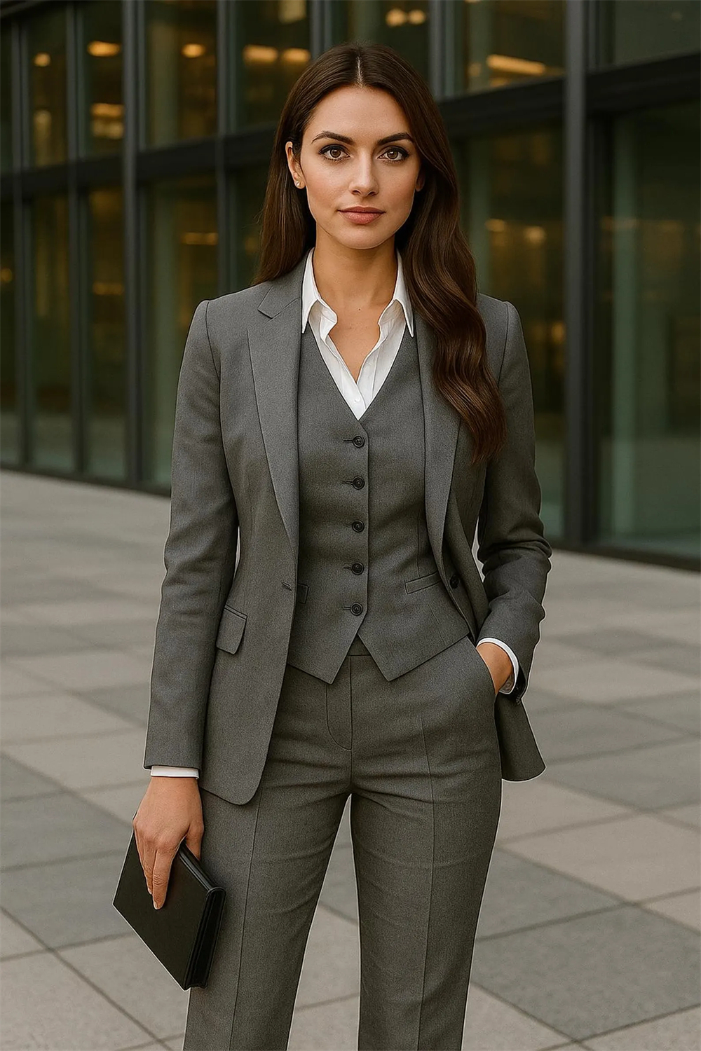 Costume 3 pièces pour femme, costume de smoking, robe de bal, coupe slim, ensemble de blazer formel pour bureau (veste + gilet + pantalon)