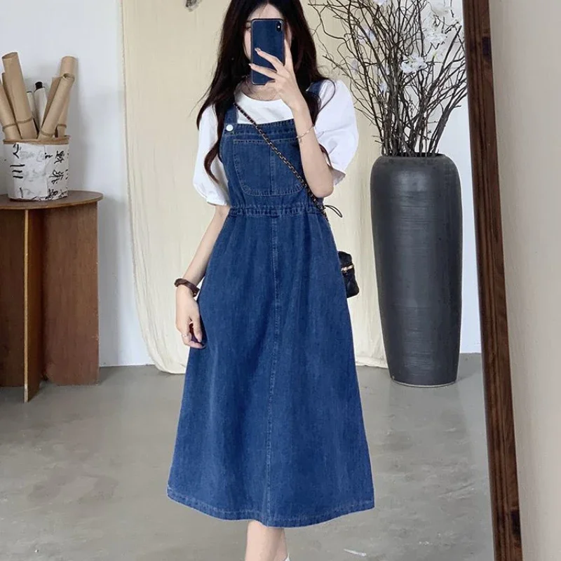 2025 mode femmes Denim jupe à bretelles printemps été casual sangle femme taille haute a-ligne solide à lacets femme jupes