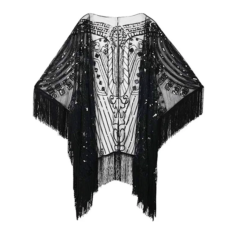 Robe longue rétro à pampilles, robe longue à pampilles, châle à paillettes perlées, robe de soirée sexy, grande robe de Rh, vintage des années 1920, nouveau