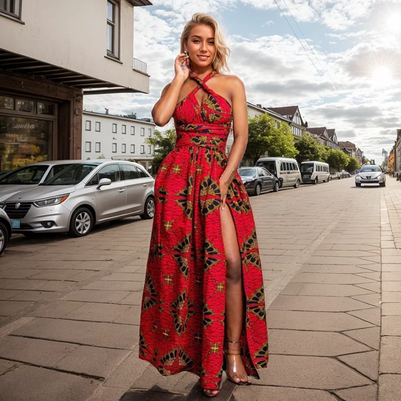 Robe Africaine Longue et Décontractée pour Femme, Tenue de Soirée, Vintage, à la Mode, Imprimée dans le Dos