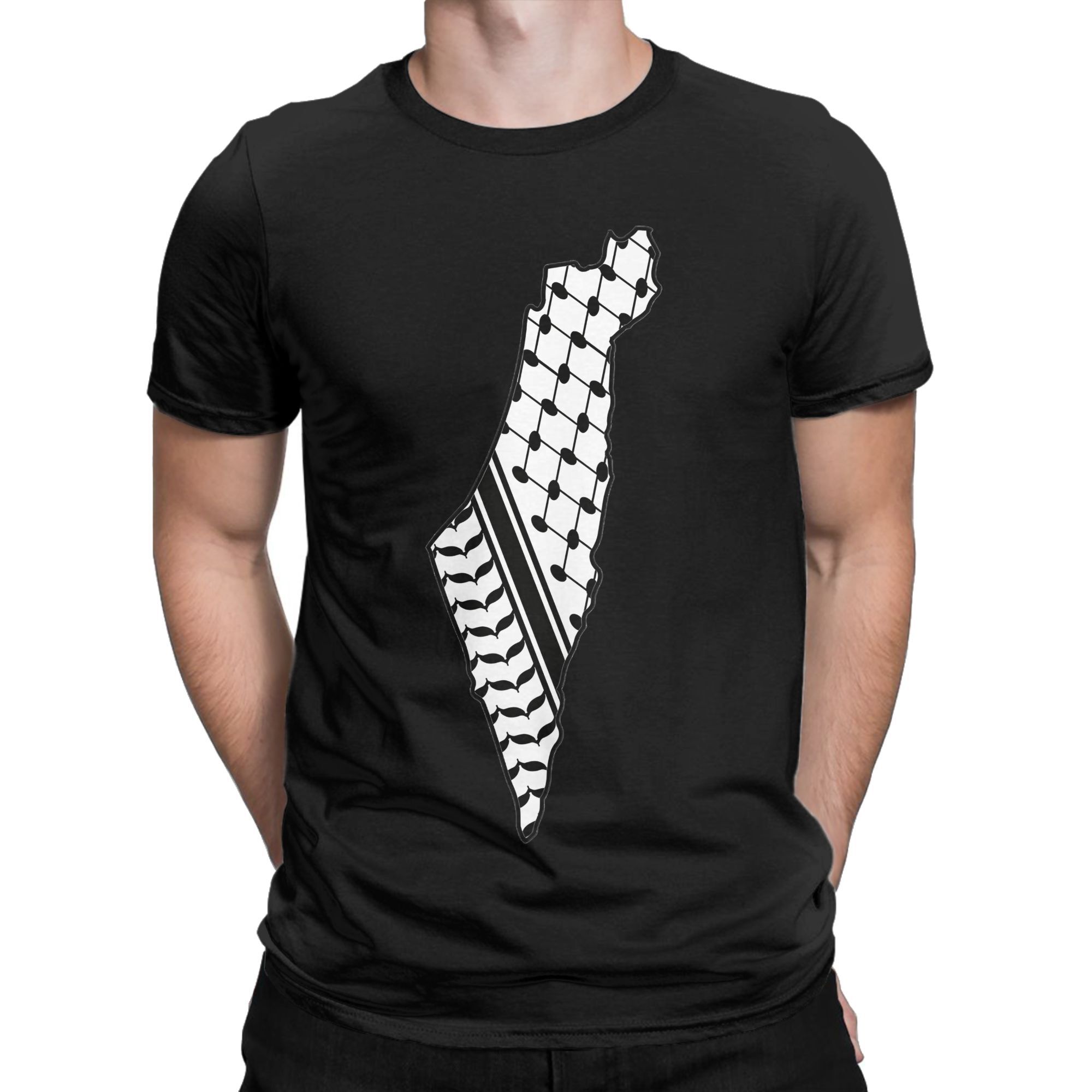 Hommes Keffiyeh Palestine carte t-shirt 100% coton vêtements humoristique à manches courtes col rond T-Shirts grande taille T-Shirts