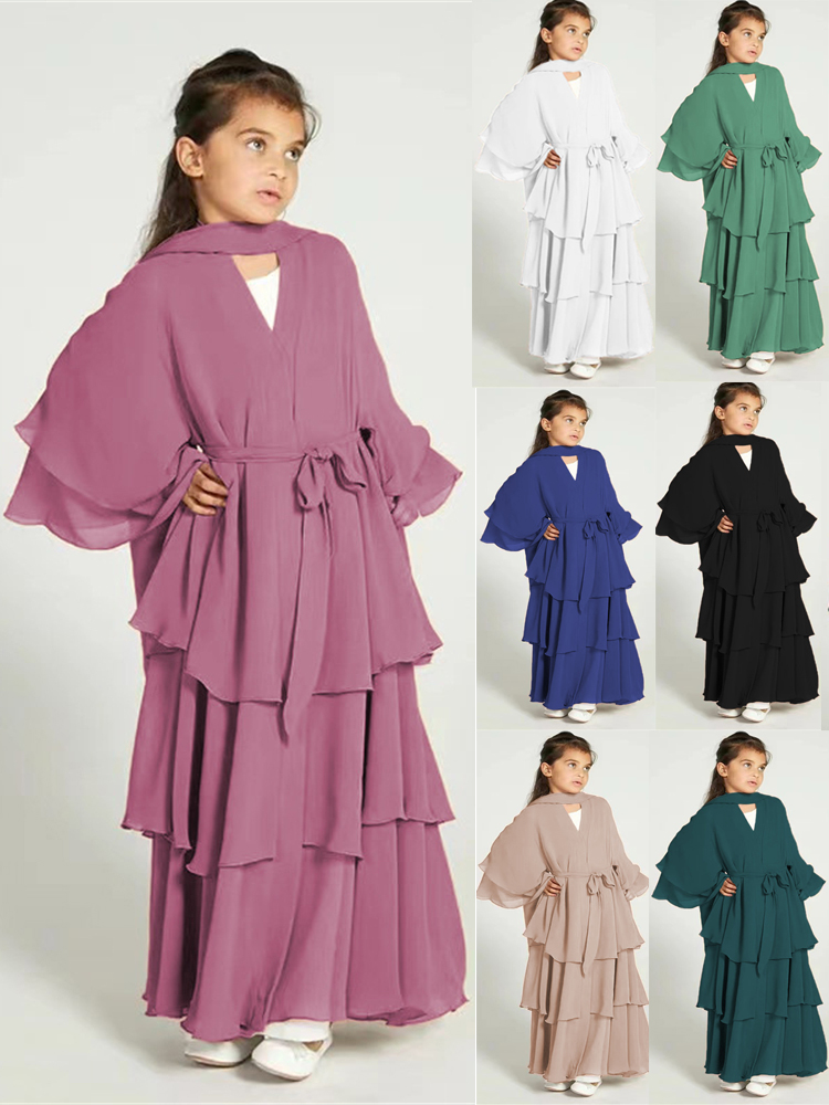 Abaya en mousseline de soie pour enfants, robe musulmane pour Ramadan, Niqab, tiens imar, Dubaï, Turquie, Islam, vêtements de prière pour femmes, Kebaya