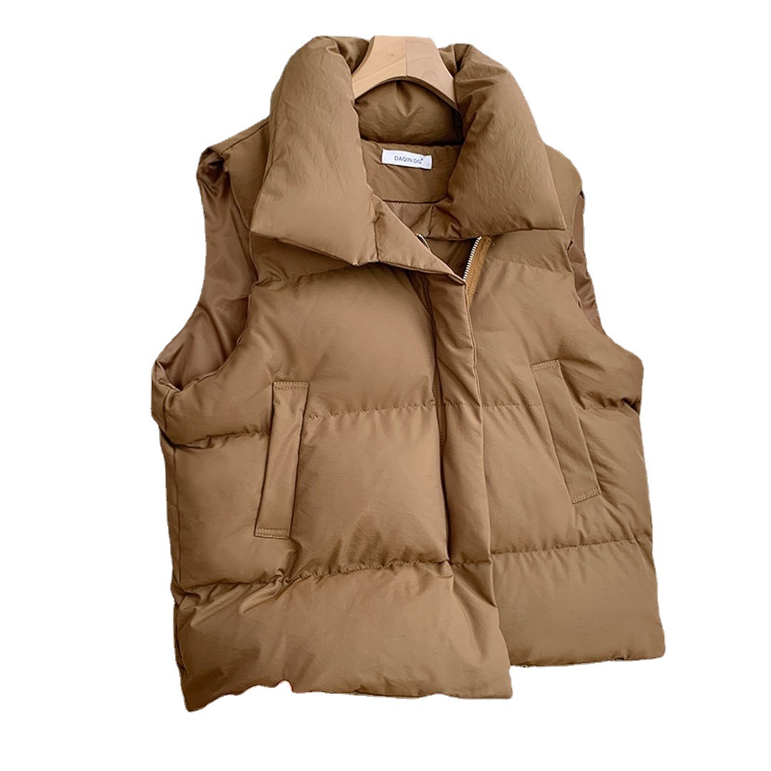Femmes mode automne nouveau 2024 col montant élégant vers le bas manteaux vêtements d'extérieur chauds ceinture décontractée sans manches hiver femmes gilets vestes