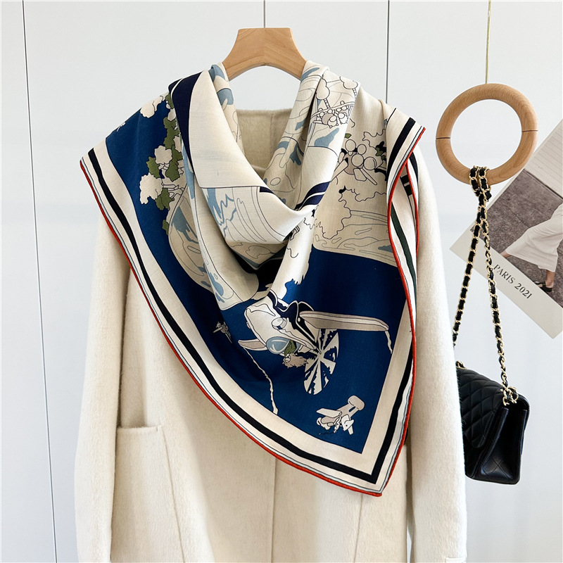 Couverture en laine Double face écharpe châle 2024 nouvelles imprime femmes luxe Pashmina écharpe châle manteau Poncho Cape 135x135CM