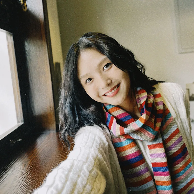 Écharpe chaude à rayures arc-en-ciel pour femmes, châle japonais doux pour femmes, tricots de mode, style coréen, automne et hiver