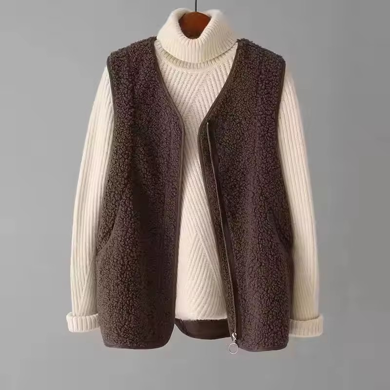Gilet court en fausse laine d'agneau pour femme, vêtement d'extérieur, Imitation d'agneau, sans manches, confortable, mode automne hiver 2025