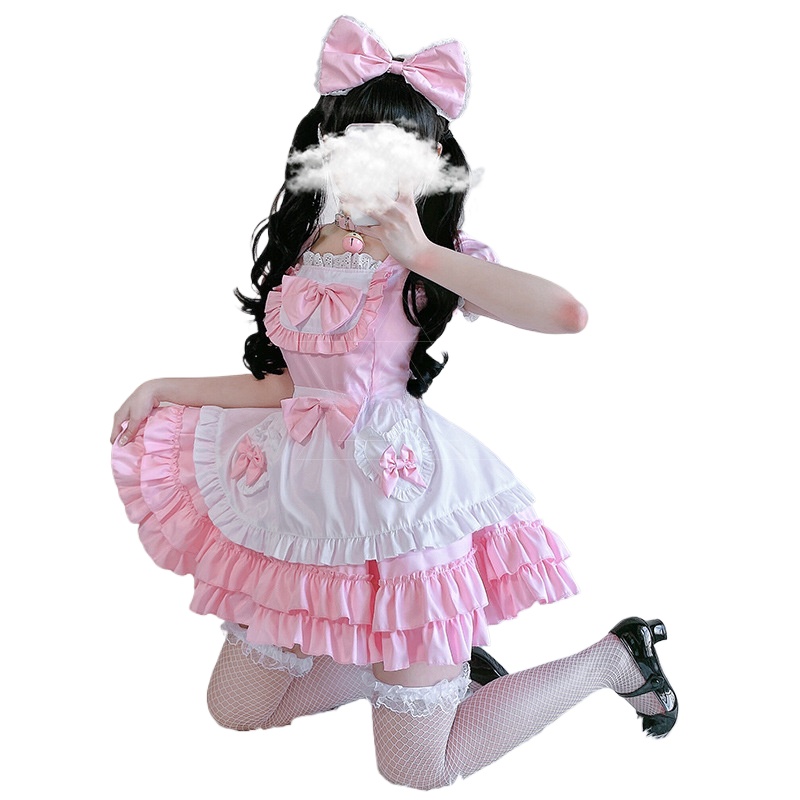Costume de demoiselle d'honneur rose Sexy et mignon, robe de Cosplay, tablier, cloche ras du cou, Costume de Cosplay Anime pour femmes, uniforme de serveuse de café