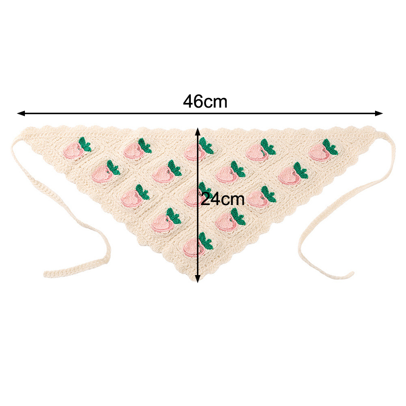 Bandeau triangulaire en tissu pour femmes et filles, motif fraise et cerise, crocheté à la main, ajouré, foulard pour cheveux, idéal printemps-été, voyage et photo