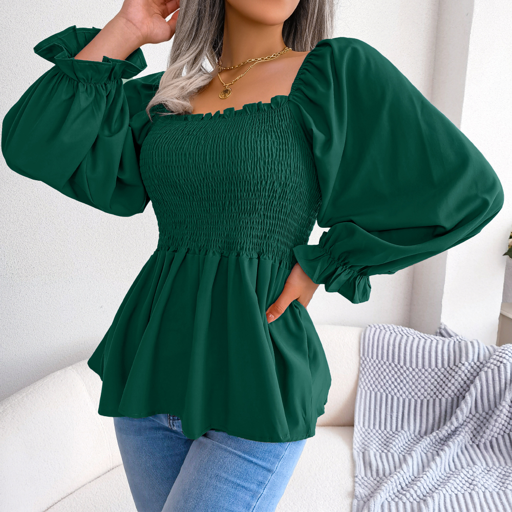 Chemisier en mousseline de soie pour femmes, couleur unie, manches longues, volants, haut péplum, blanc, rouge, vert, bleu, noir, vêtements pour femmes, 2026