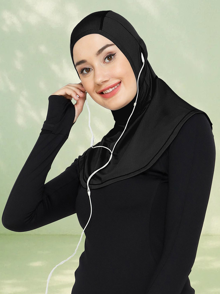 Foulard instantané musulman pour femme, foulard qui peut être porté avec des écouteurs, respirant, confortable, sportif ﻿