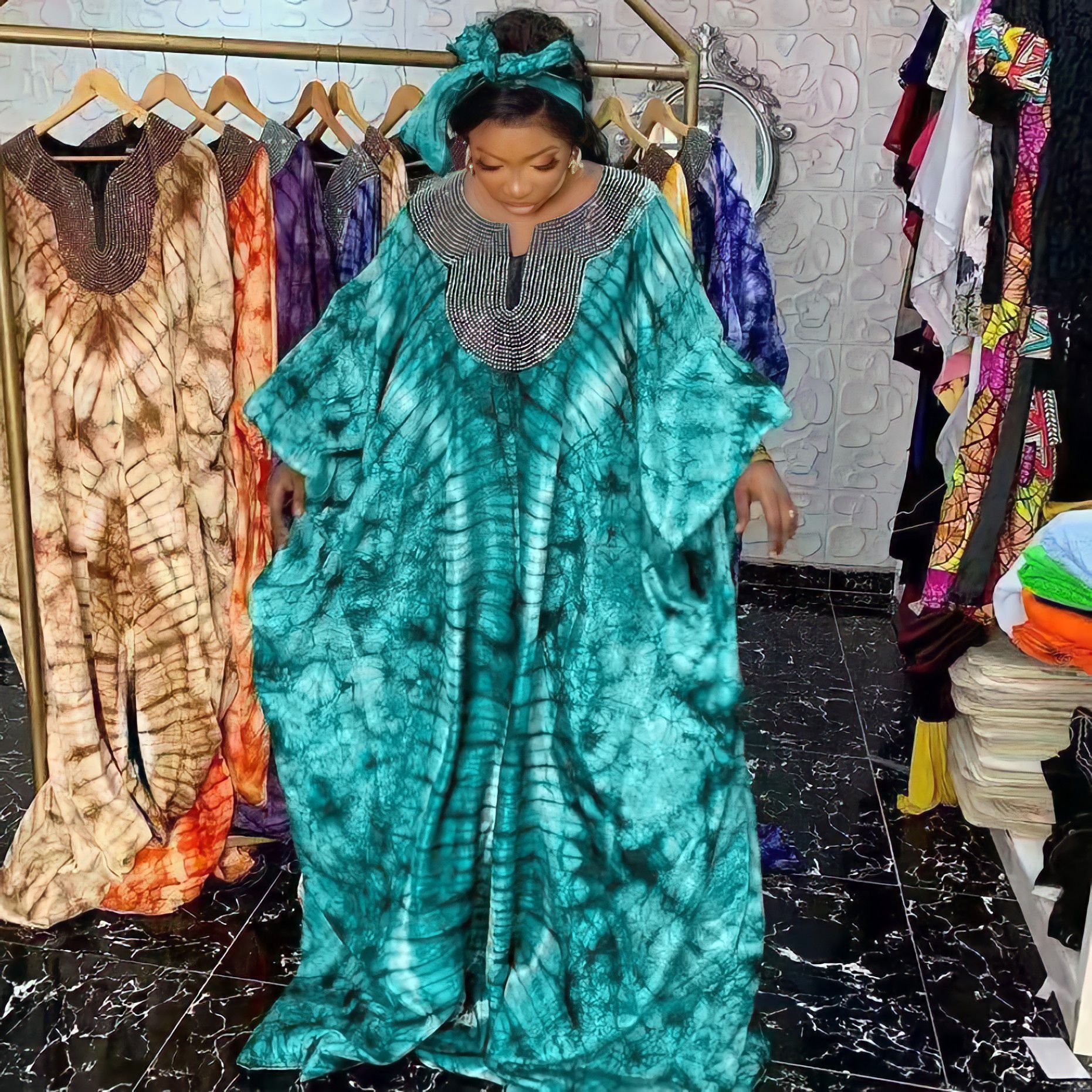 Robe Africaine Longue en Polyester à Paillettes pour Femme, Vêtement Abaya Musulman à Manches 3/4, Mode d'Été