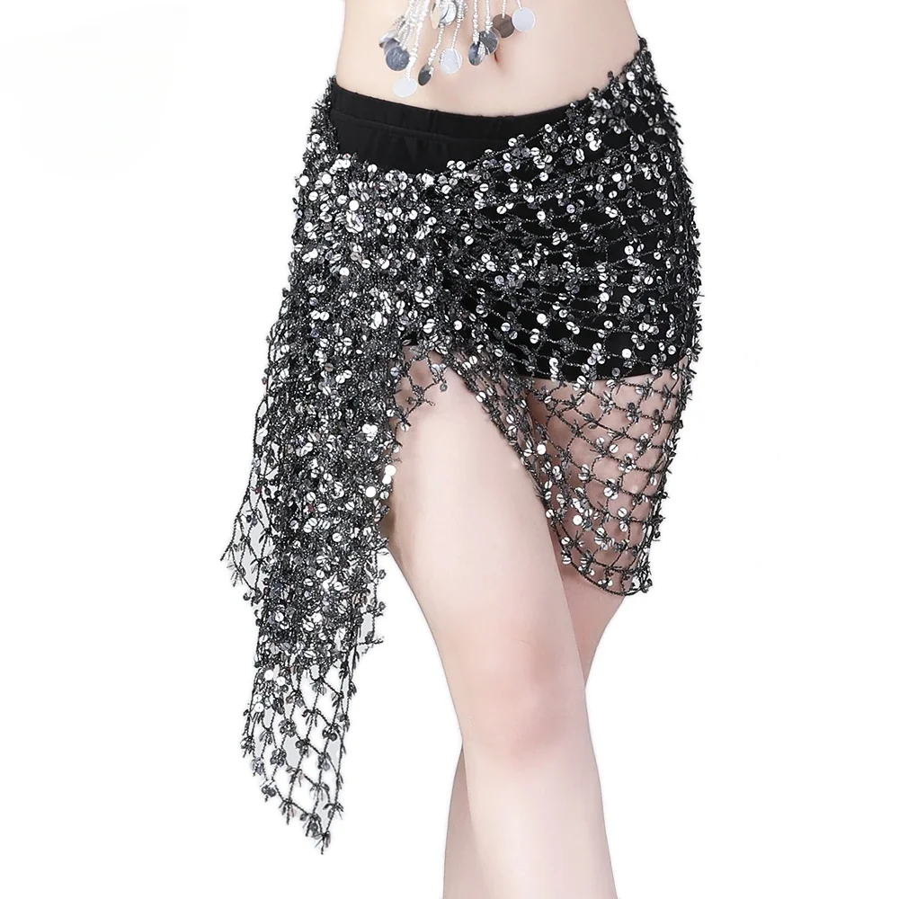 Nouvelle robe de danse du ventre chaîne de taille mode paillettes creux eau velours carré écharpe danse Performance robe taille écharpe hanche écharpe