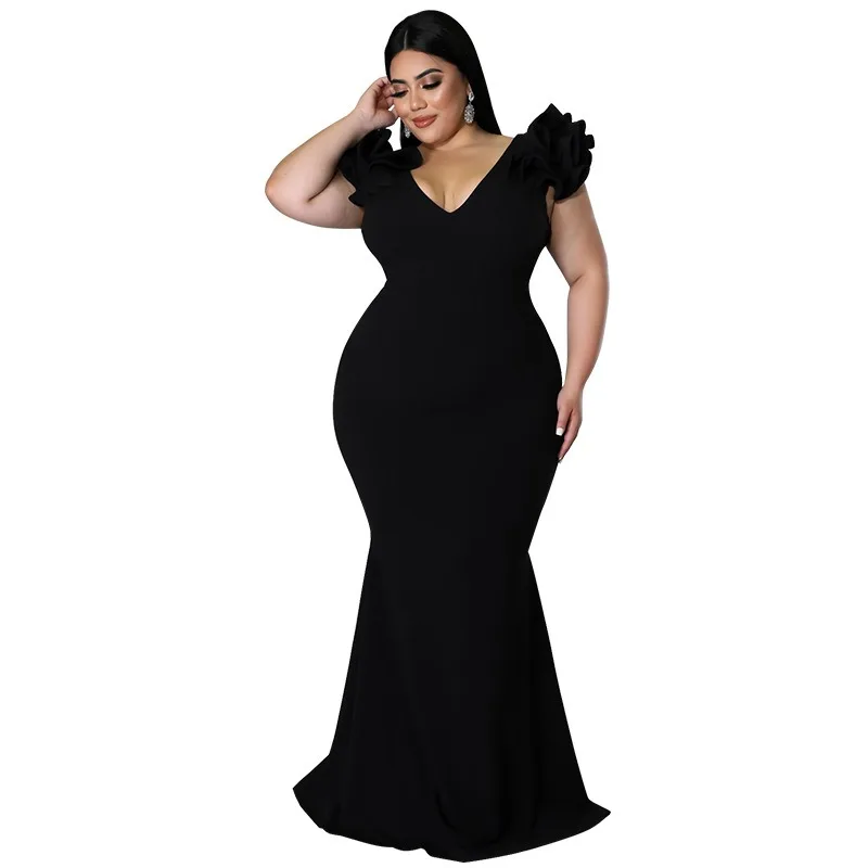 Costume ethnique africain grande taille, Sexy, manches à volants, portefeuille, dos nu, robes élégantes pour nouvel an, robe de soirée pour femmes