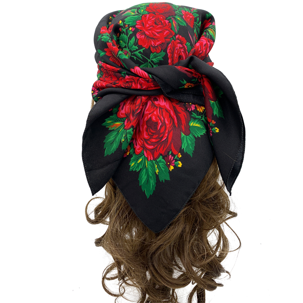 Écharpe carrée à fleurs russes pour femme, bandana imprimé fleuri de luxe, bandeau de sauna, écharpes, petit mouchoir, bandeau Babushka, 70x70cm