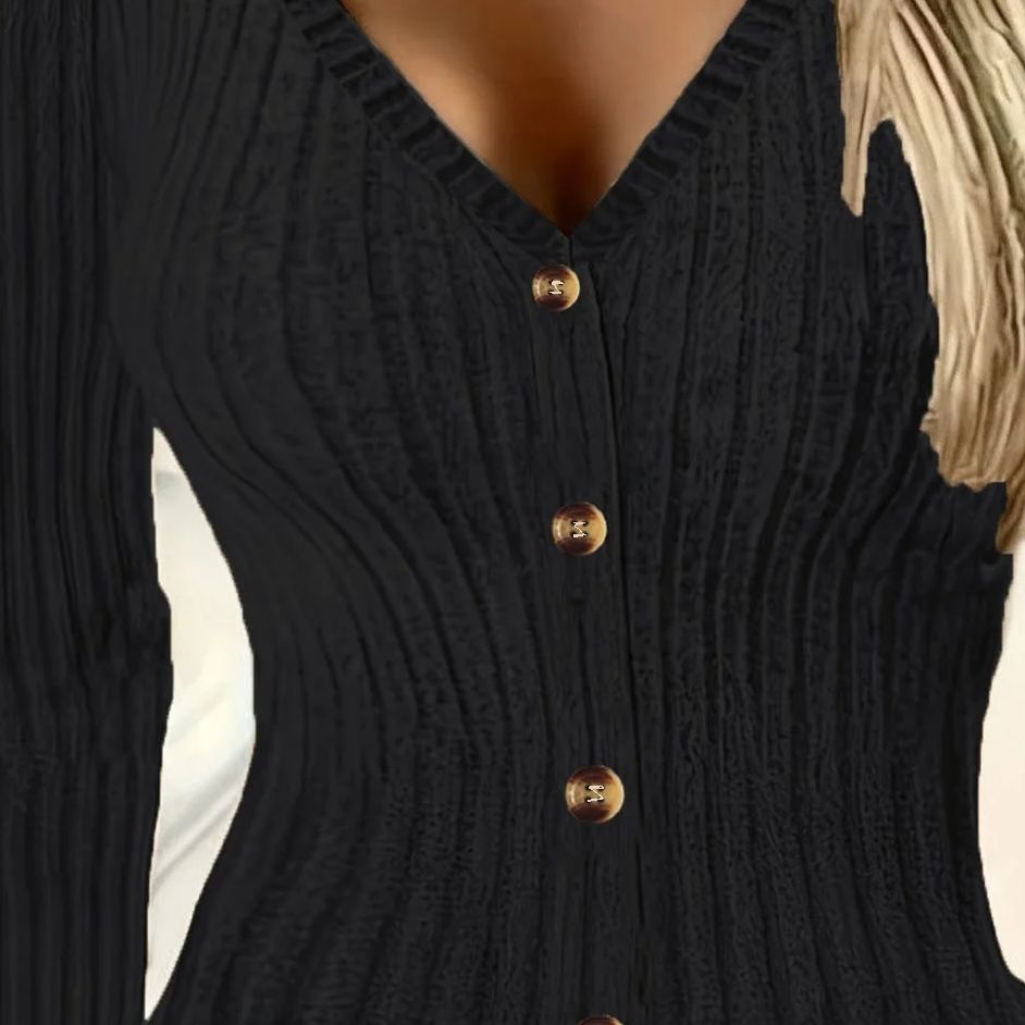 Robe élégante à manches longues, poches doubles sur les côtés, tissu texturé, coupe ajustée