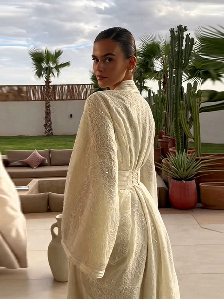 Nouvelle Robe Kaftan Bohème 2026 pour Femme – Tendance, Manches Longues avec Ceinture, Élégante et Discrète – Vêtements Féminins