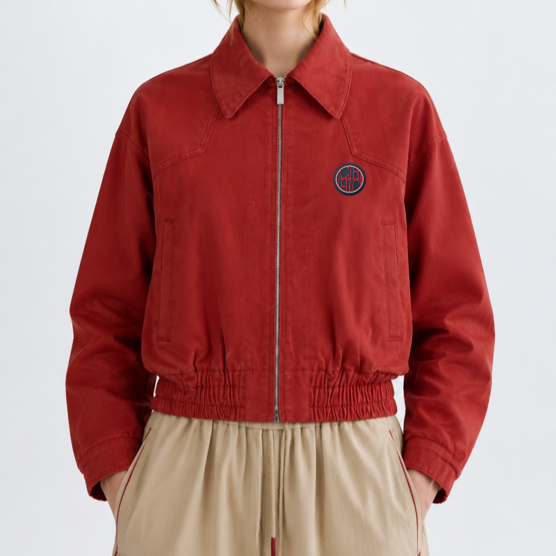 CH Veste rouge zippée pour femme, col montant, veste décontractée légère, style streetwear, coupe-vent, manteau printemps-automne
