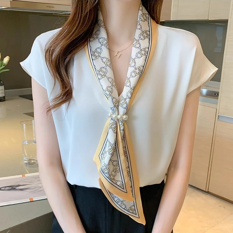 Blouses d'été pour femmes 2026, chemisier simple en mousseline de soie pour femme de bureau, chemise à lacets, hauts décontractés, style coréen OL, blouses amples roses
