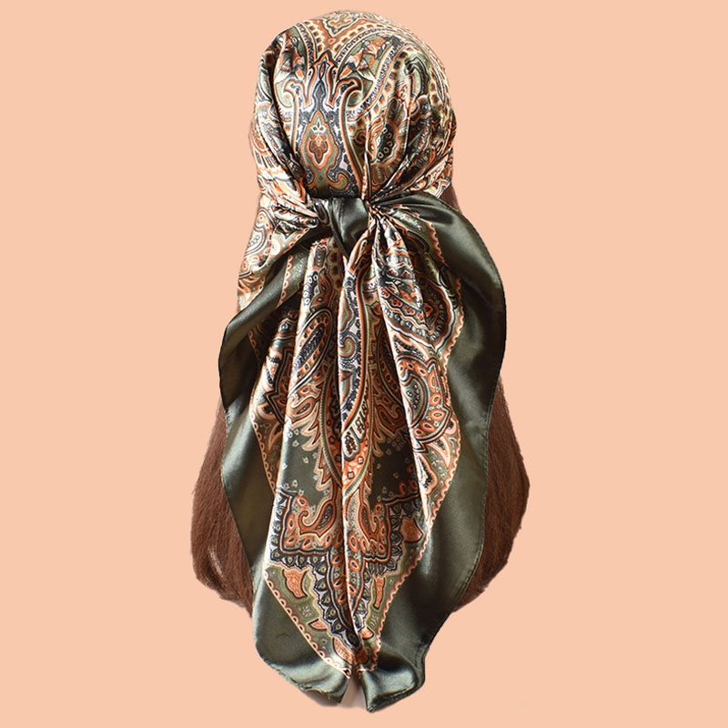 Foulard carré en soie imprimé de marque de luxe pour femme, hijab, bandeaux pour cheveux, 90*90cm, écharpe, châle en satin, bandeau, bandana