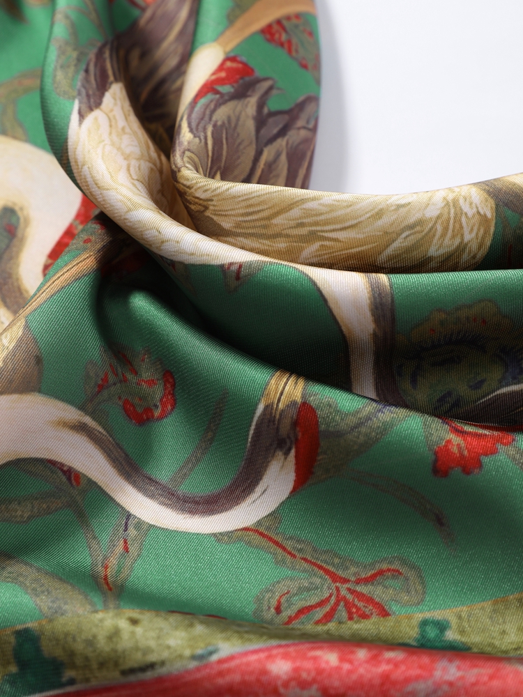 Écharpe carrée vintage imprimée à franges et patchwork pour femme, vert, mode décontractée, style urbain, collection printemps 2026