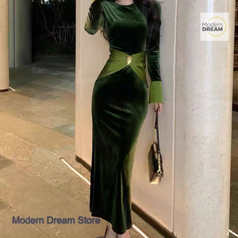 Robe coréenne noire de style palais pour femme, nouvelle mode printemps-automne, jupe en velours à coutures discrètes, élégante et amincissante