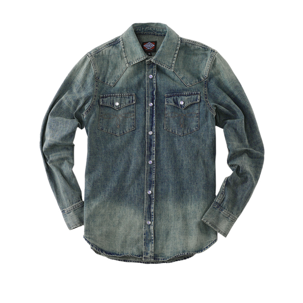 Chemise en jean délavé ivoire à manches longues pour homme, 100% coton, décorée de boutons, coupe cintrée américaine vintage, printemps/automne