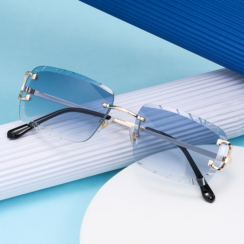Lunettes carrées sans monture, tendance, métal haut de gamme, lunettes de soleil pour hommes et femmes, lunettes de soleil street style