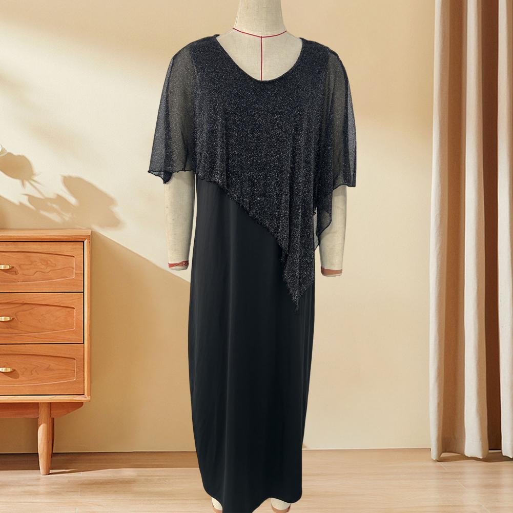 Robe Midi Ample Col Rond Grande Taille Femme 2026 – Robe de Soirée Élégante en Mousseline de Soie à Paillettes Sexy pour Femme – Vêtement Féminin Été Automne