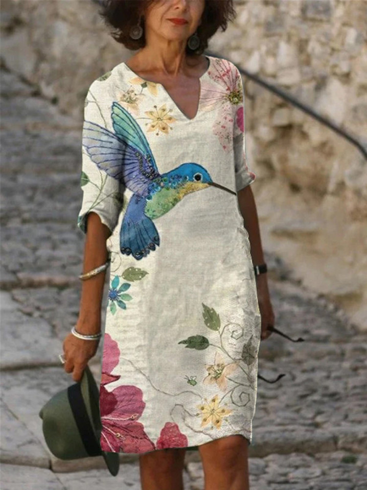 Mode nouveau été femmes Robe décontracté Boho imprimé fleuri demi manches dame plage bureau robes Robe Femme