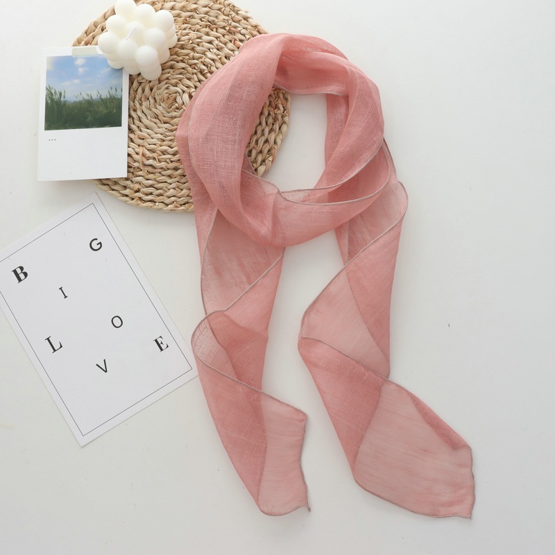 Nouveau style élégant et haut de gamme : Écharpe longue en lin, ruban, foulard coréen simple et polyvalent pour femme, protection du cou, bandeau.