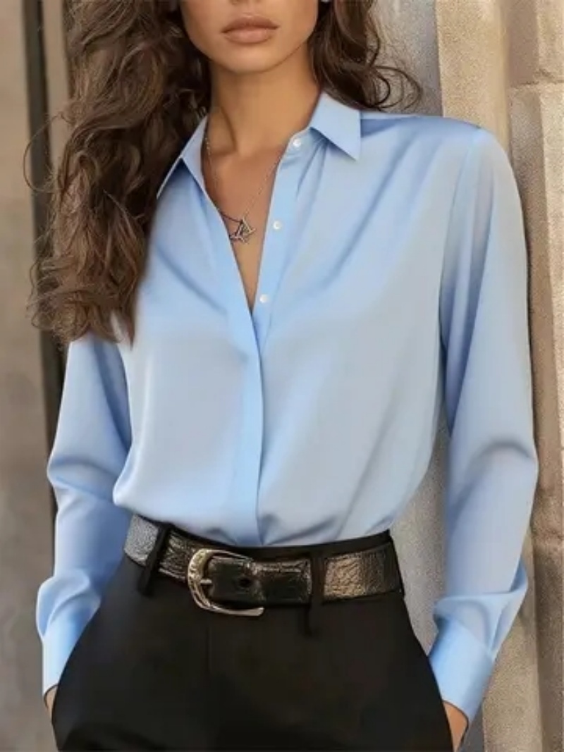 Chemisier boutonné à manches longues pour femme – Haut chic de bureau élégant avec col classique et style polyvalent