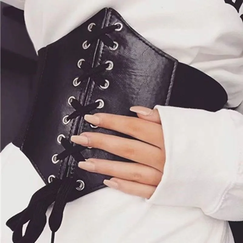 Corset Lolita Gothique en Cuir pour Femme, Large, Amincissant, Taille artificiel astique Sexy