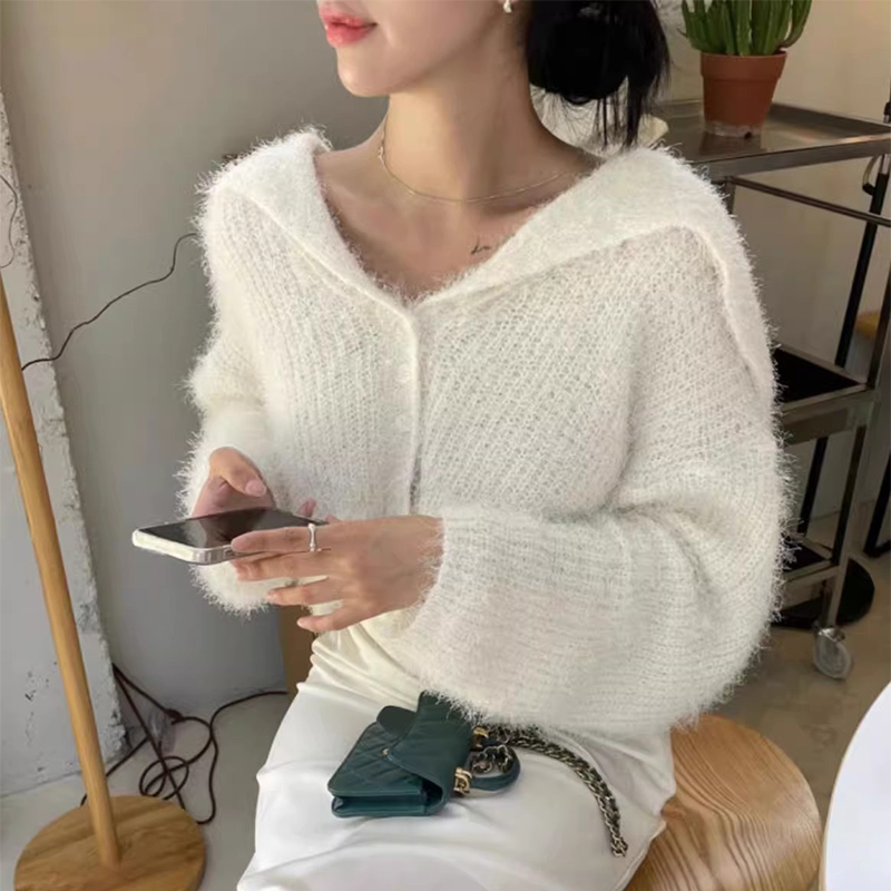 Mode coréenne col marin recadrée pull Cardigan femmes automne Sexy veste courte femme simple boutonnage couleur unie tricots