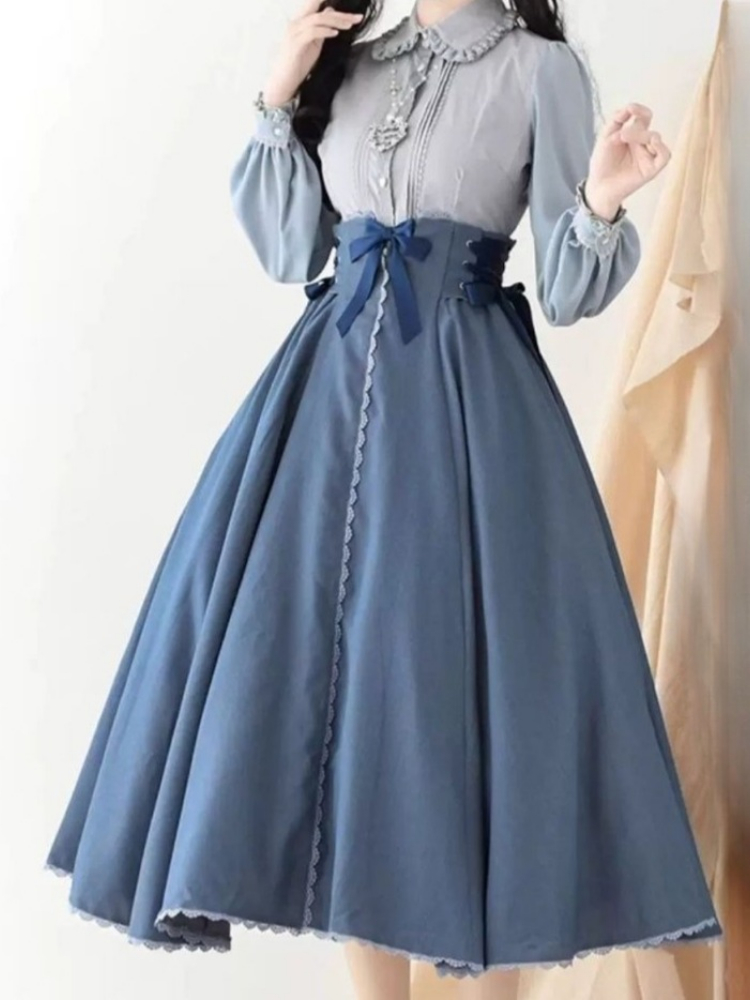 Vintage dentelle Patchwork femmes nœud jupe taille haute fée pansement Y2k esthétique a-ligne jupes longues Harajuku Grunge a-ligne Faldas