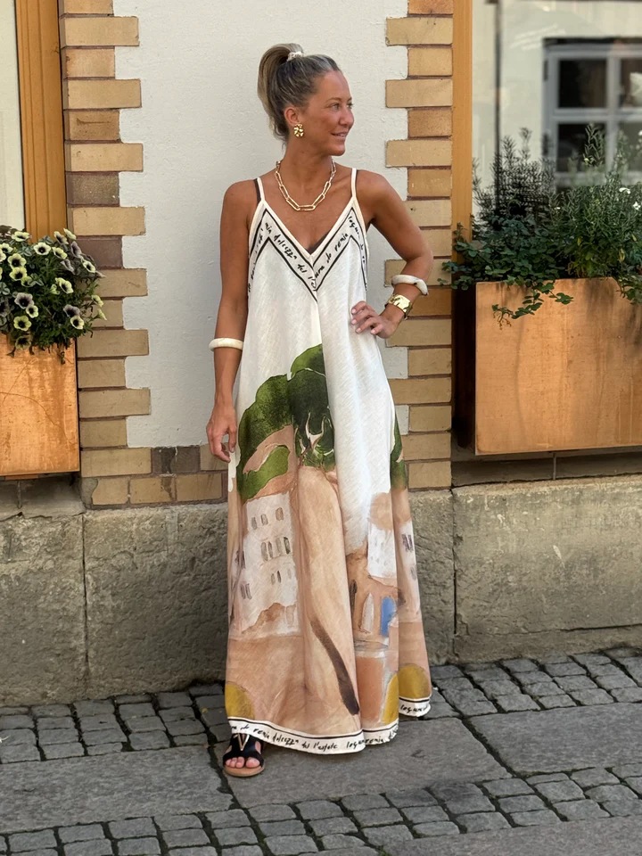 Robe longue imprimée style Boho pour femmes, ample, col en v, bretelles, ligne a, grand ourlet, mode d'été, robes de Style vacances