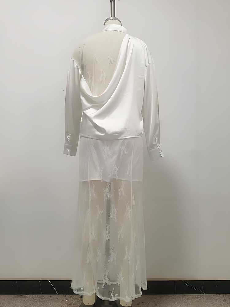 Vêtements pour femmes Robes et ensembles Chemise à manches longues et robe en dentelle Chic et élégant Ensemble de tenue sexy Deux pièces Été