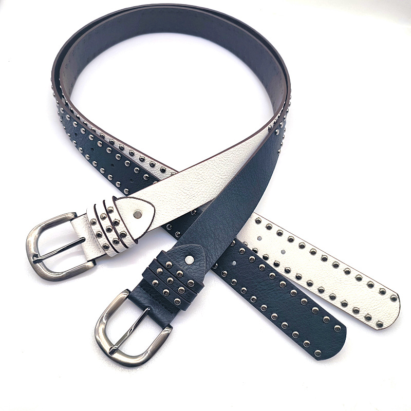 Ceinture en cuir cloutée avec boucle D, ceintures de taille Punk pour femmes, ceinture bleue de luxe, mode Cool, blanc, accessoire en tissu
