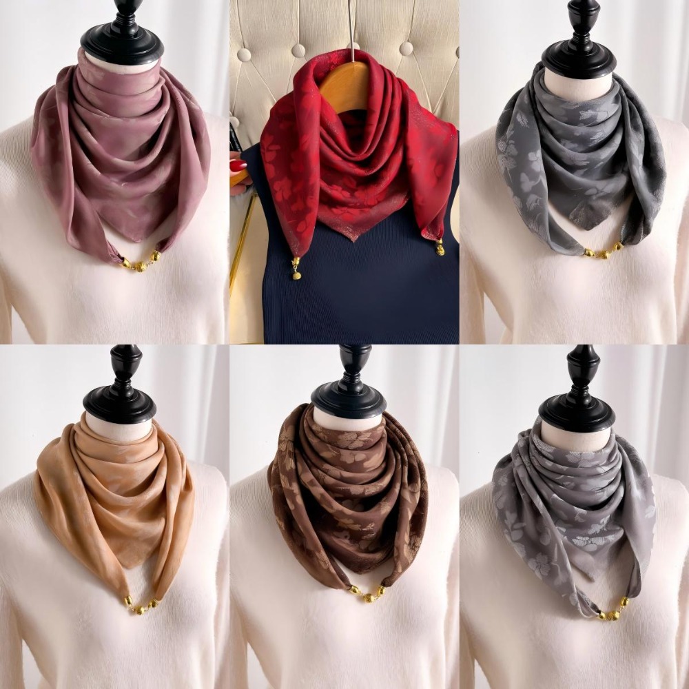 Écharpe carrée 70cm, nouvelle boucle magnétique, protection du cou, écharpe carrée en soie, écharpe triangulaire premium d'automne et d'hiver