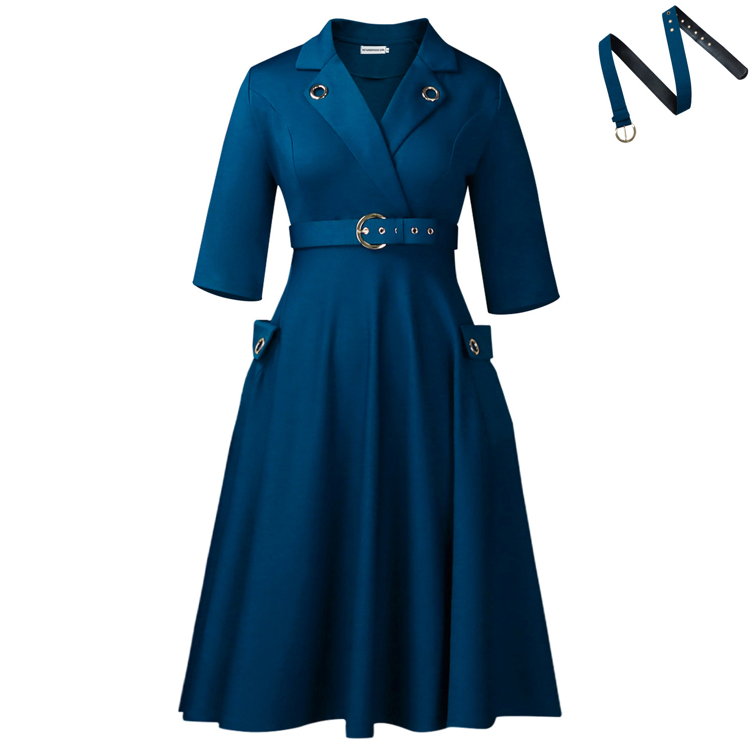 Robe élégante grande taille pour femmes, jupe taille haute, col de costume, vêtements féminins tendance, 2025