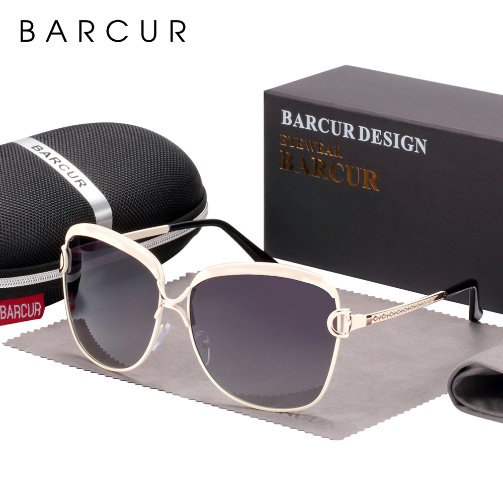 BARCUR polarisé dames lunettes de soleil femmes dégradé lentille ronde lunettes de soleil carré de luxe marque lunette de soleil femme