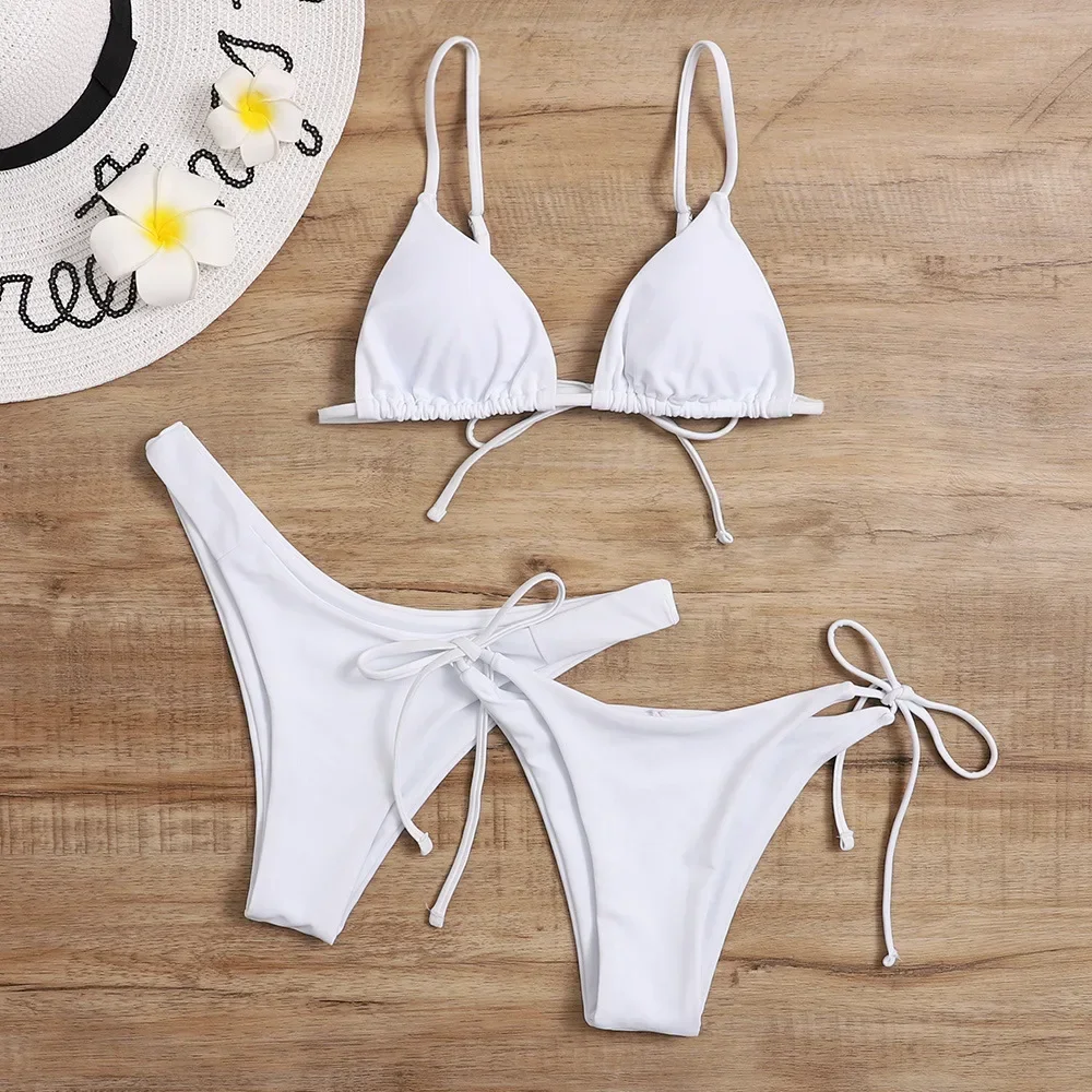 Ensemble bikini 3 pièces sexy pour femme – Maillot de bain triangle bandeau push up en bleu et violet, vêtements de plage brésiliens