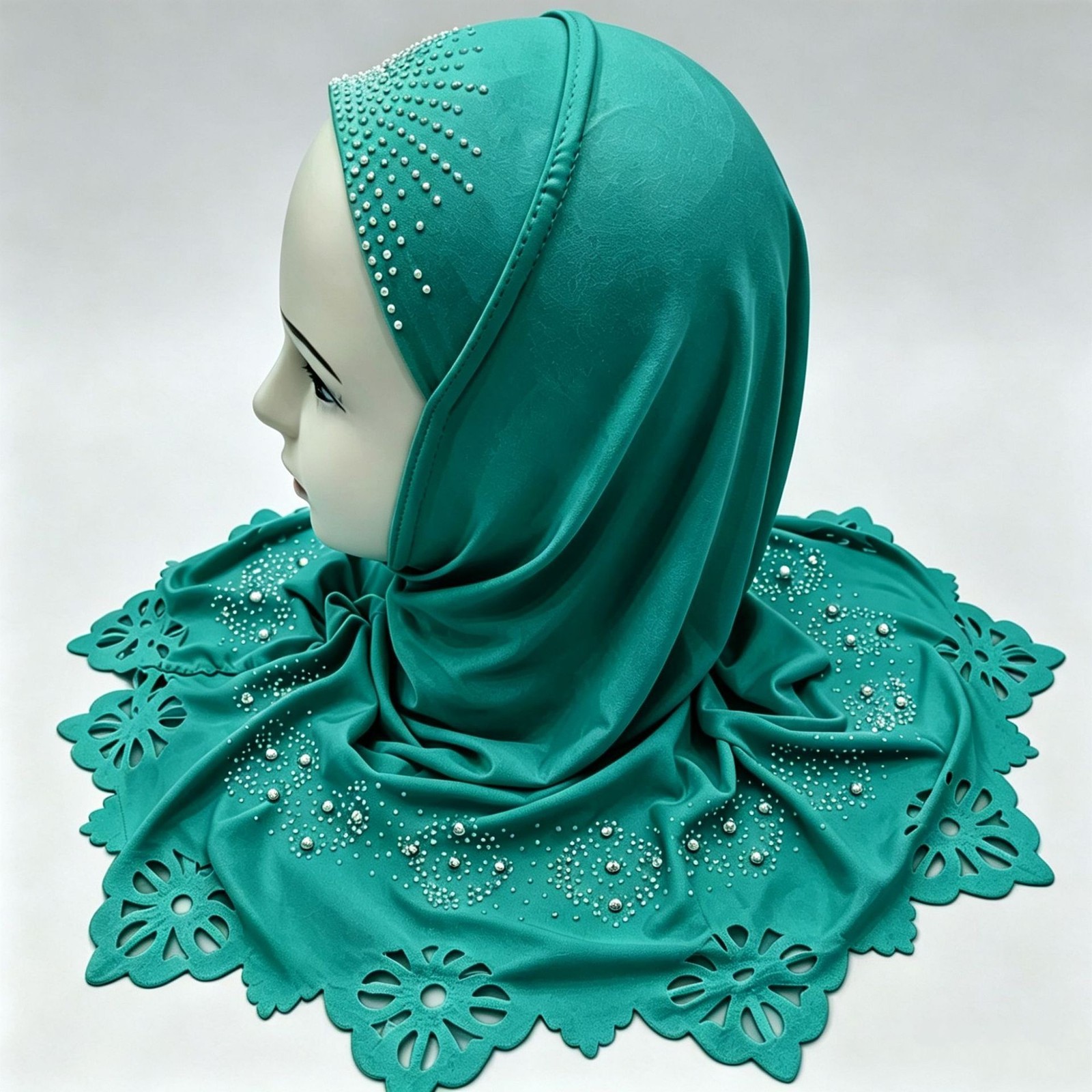Bonnet Hijab Enfant Fille à Paillettes et Strass, Style Malaisien, Bonnet Instantané Uni, Coiffe Musulmane Islamique pour Enfants