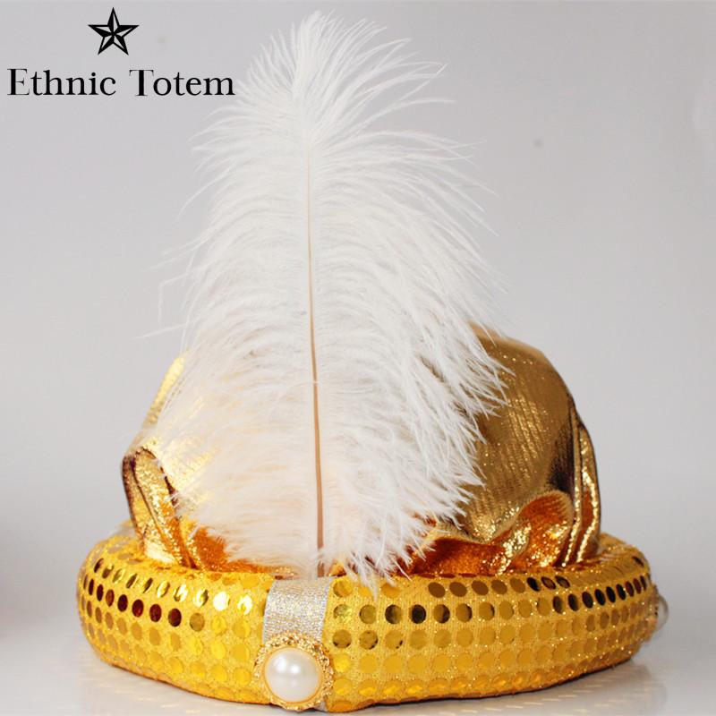 Chapeau de Prince arabe Aladdin doré, Turban plissé arabe pour hommes, coiffure enveloppante pour la tête, casquette de mascarade de Cosplay d'halloween