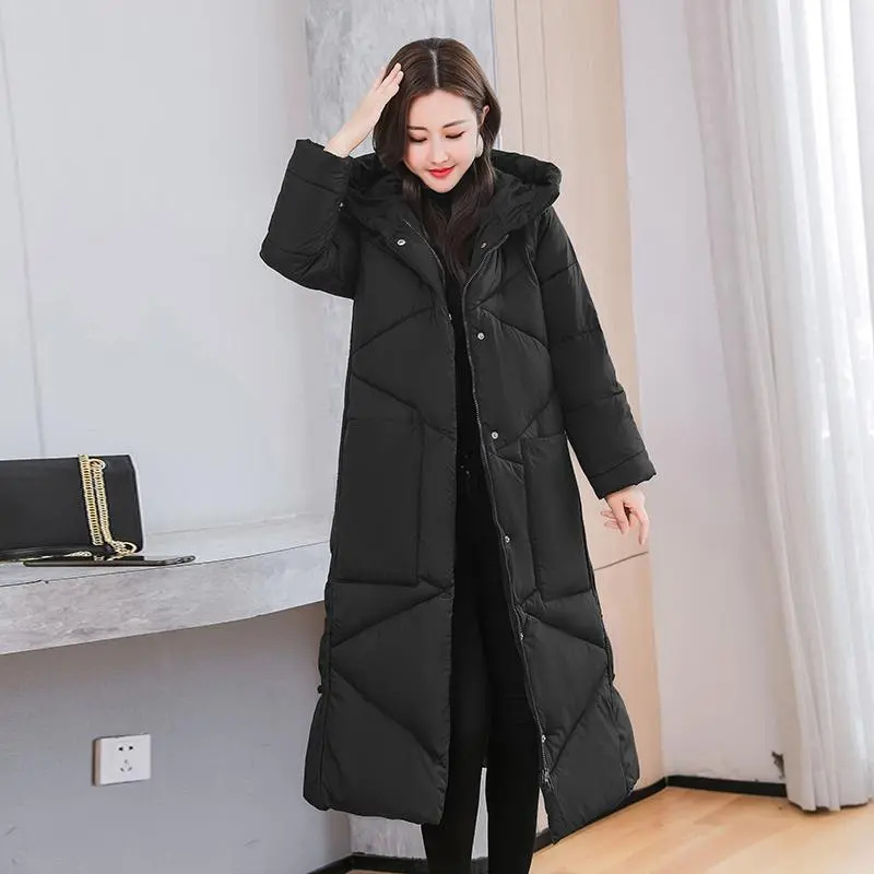 Veste mi-longue pour femme, manteau au genou, mode coréenne, coton noir, optique féminine, A823, hiver, nouveau, 2022