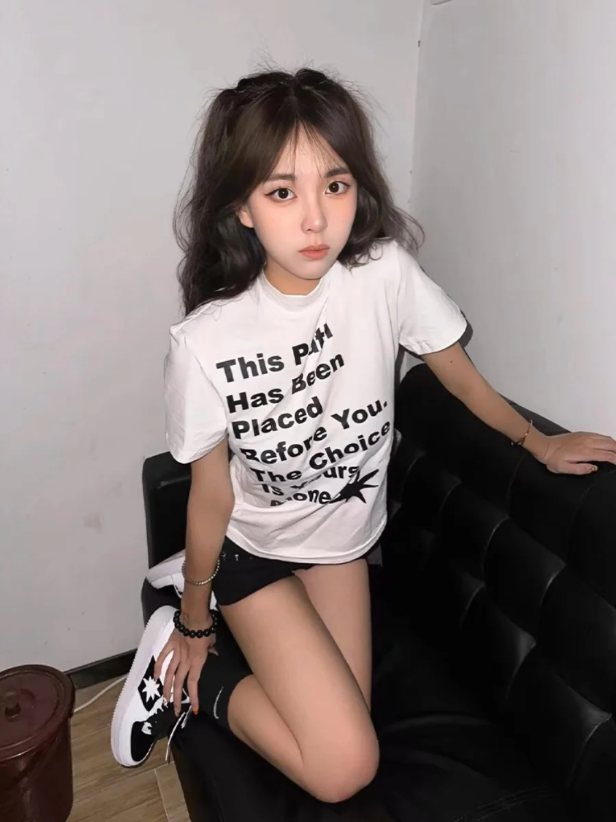 T-shirt à manches courtes pour femmes, Design d'été avec lettres assorties sur les épaules, Streetwear Vintage d'été, vêtements pour femmes Y2K