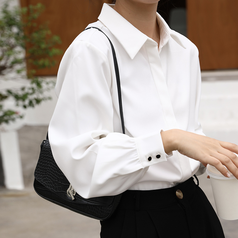 Chemise blanche à col rabattu pour femme, hauts de travail élégants, à simple boutonnage, à manches longues