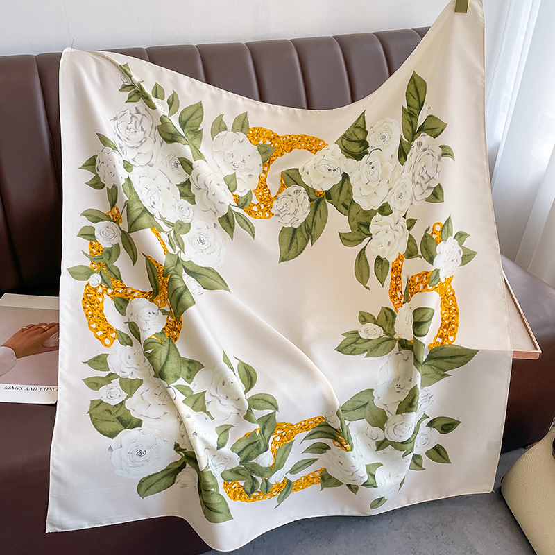 Foulard imprimé carré en sergé de soie pour femmes, 90x90cm, Hijab, Bandana, Foulard, châle, enveloppes, étoles de plage, 2024