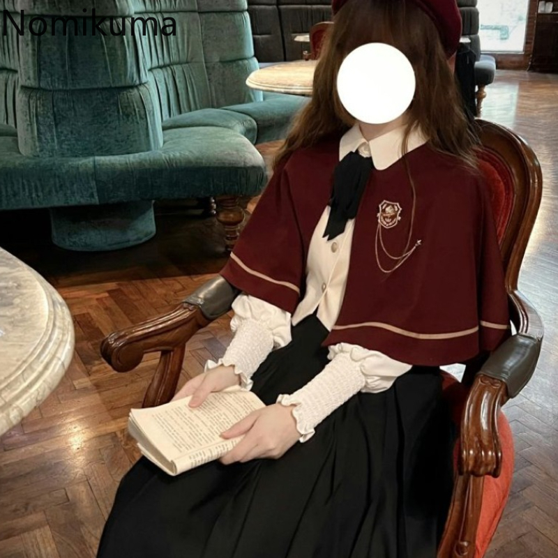 Femmes vêtements lâche cape gilet japonais mignon châle vestes 2025 Ropa Mujer japonais mignon culture hauts col rond pansement réservoirs 63i540