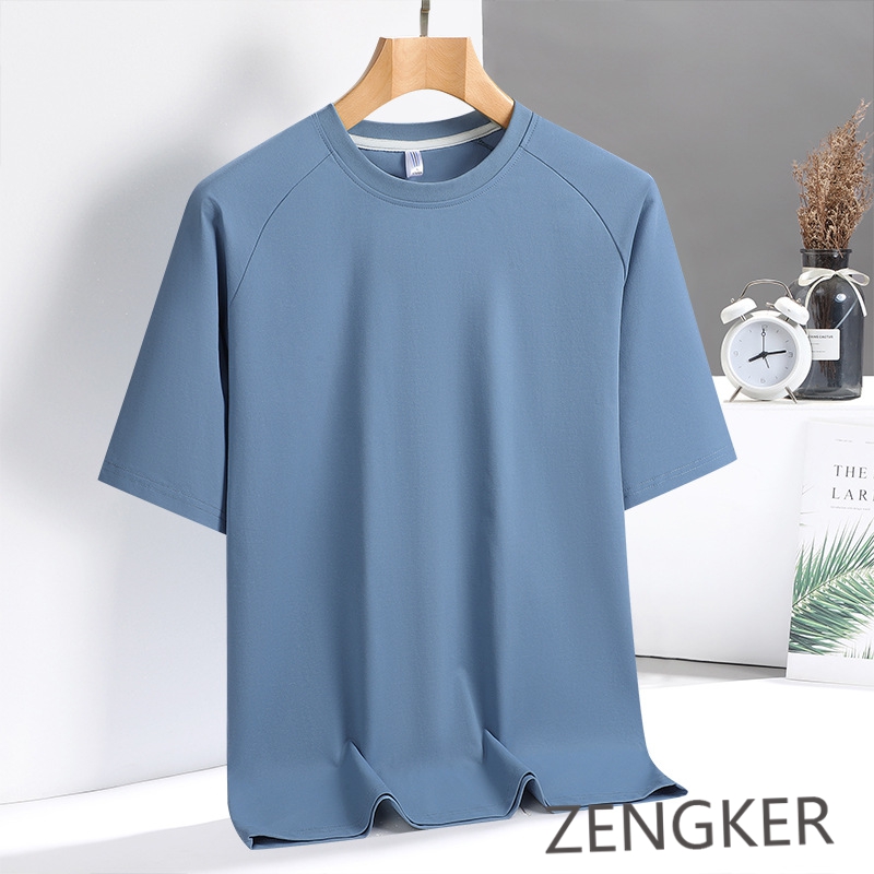 Été grande taille hommes couleur unie gros gars glace soie col rond élastique à manches courtes T-shirt décontracté ample séchage rapide 9xl140kg